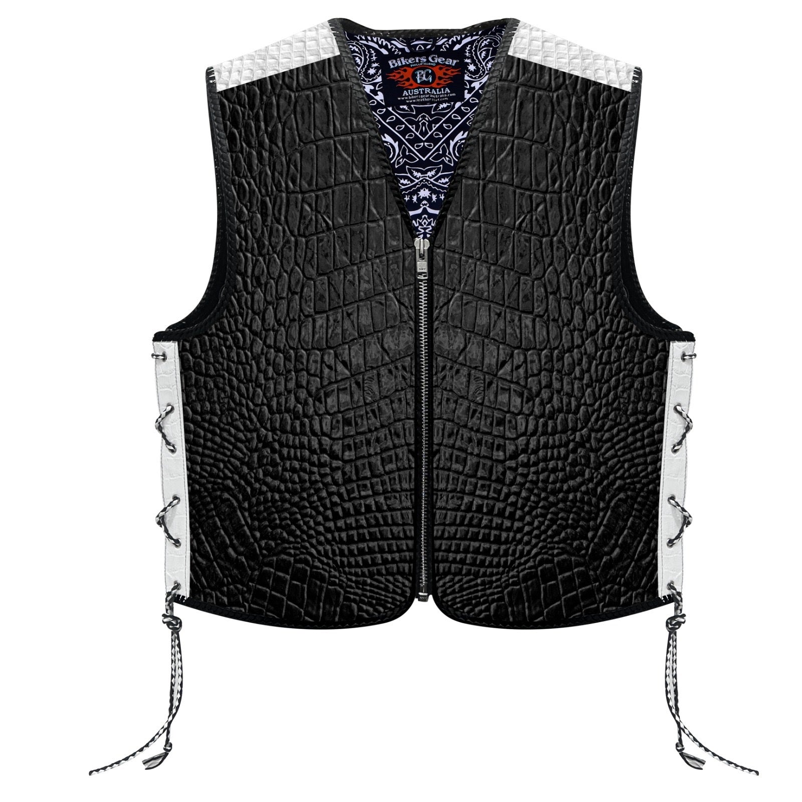 Premium BGA Crocodile Pattern Heavy Duty Leather Motorcycle Motorbike Vest Small / Brown