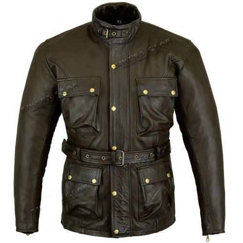 Bikers Gear Australia Trail Waxed Leather Jacket Brown