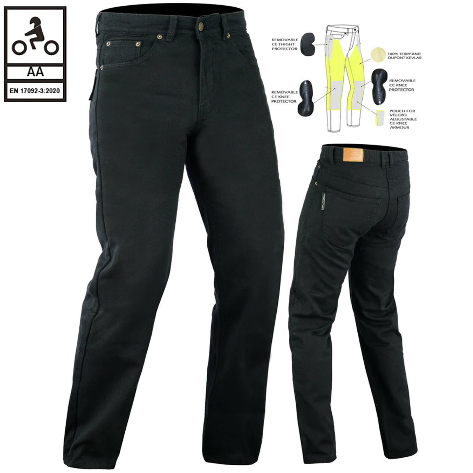 Bikers Gear Australia Kevlar Protective Motorcycle Classic Jeans Black