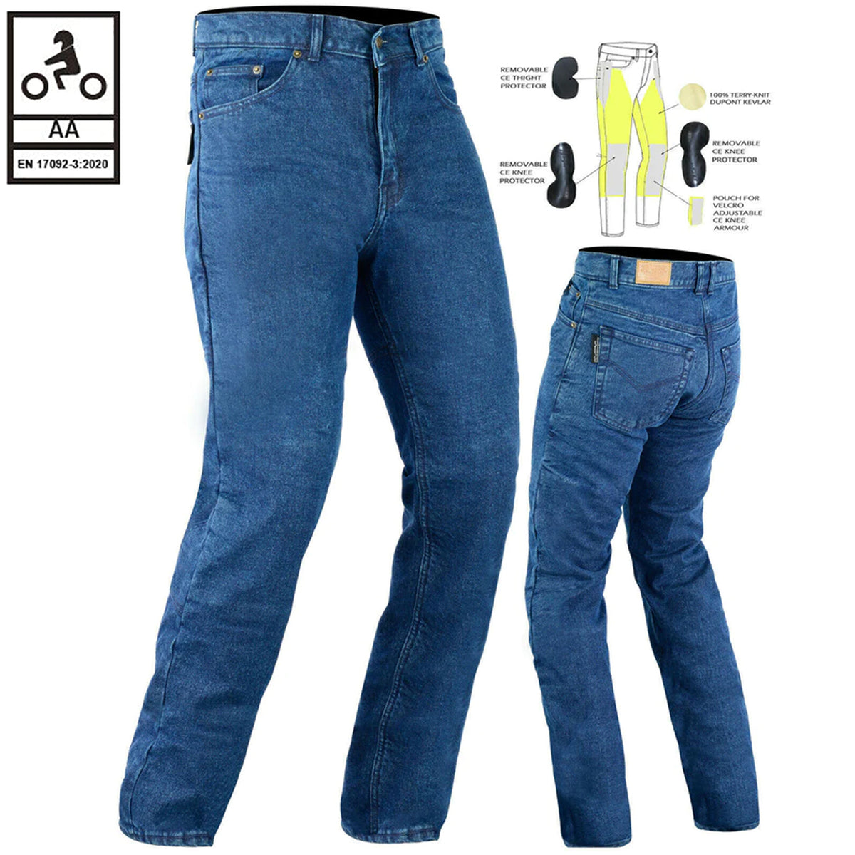 Bikers Gear Australia Classic Protective Lined With Kevlar Motorcycle Jeans Blue
