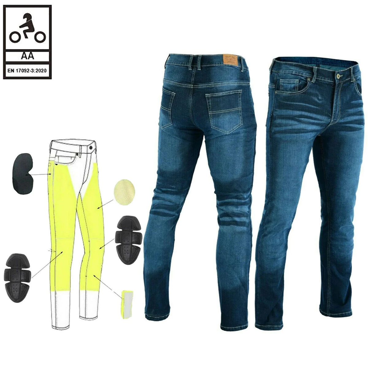 Bikers Gear Australia Mens Highway Stretch Denim Protective Lined With Kevlar Motorcycle Jeans Blue