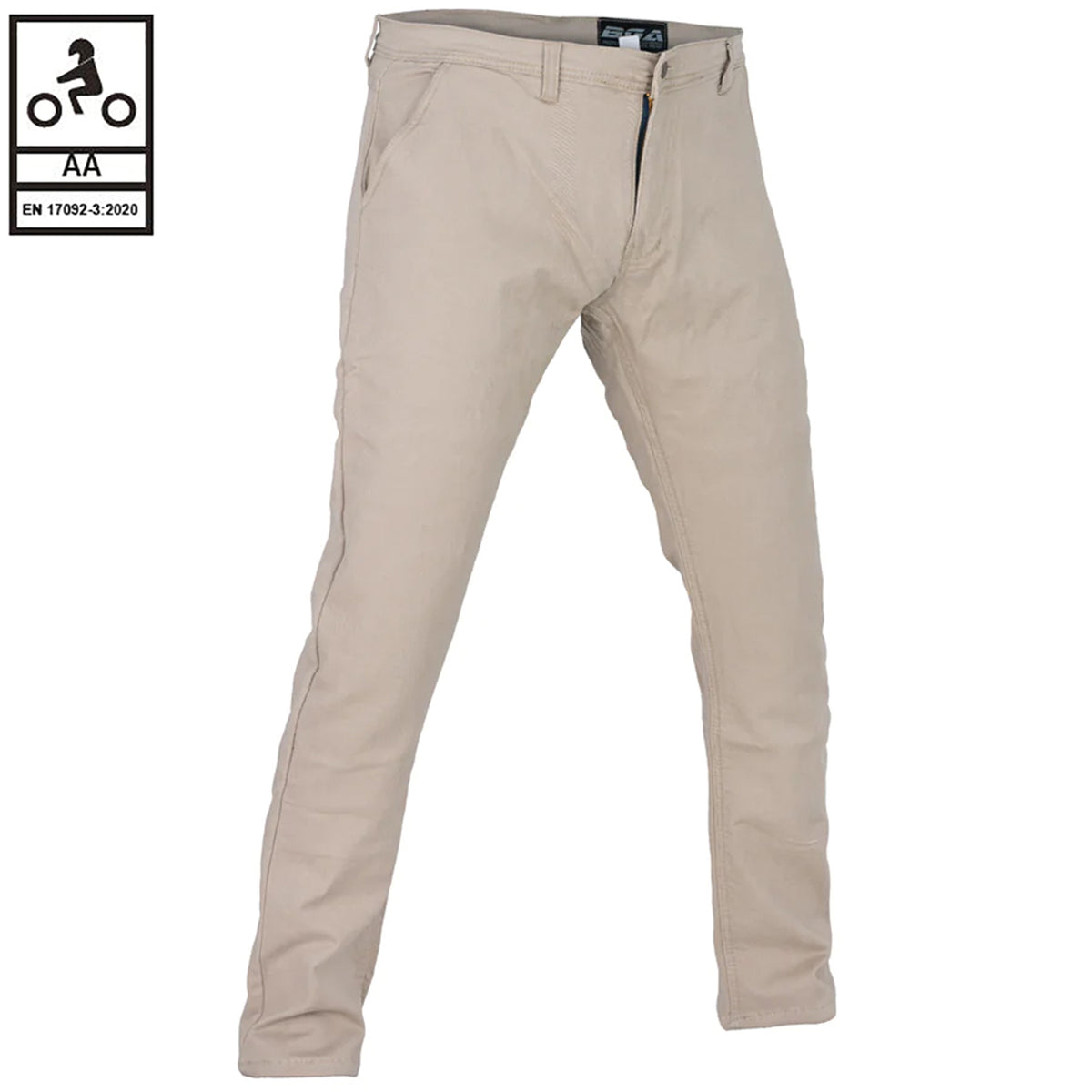 Bikers Gear Australia Stork Motorcycle Kevlar Lined Chinos Pants Tan Stretch