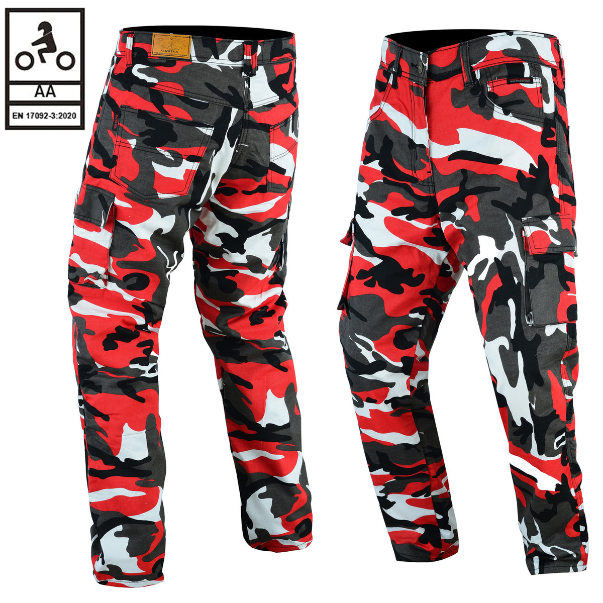 Bikers Gear Australia Robin Men Motorcycle Cargo KEVLAR Pants Camo Red/Black