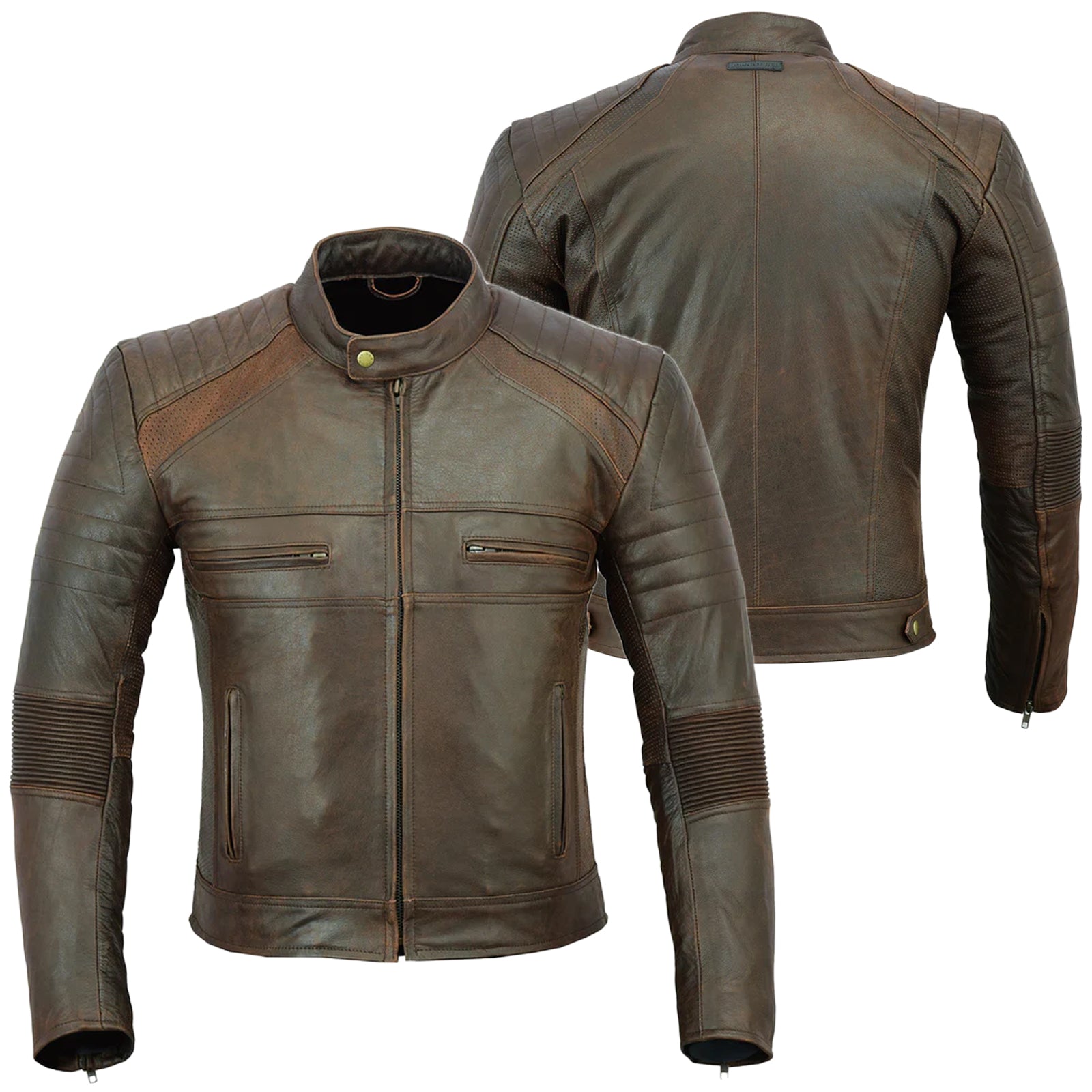 Johnny Reb Men's Botany Vintage Motorcycle Leather Jacket Brown