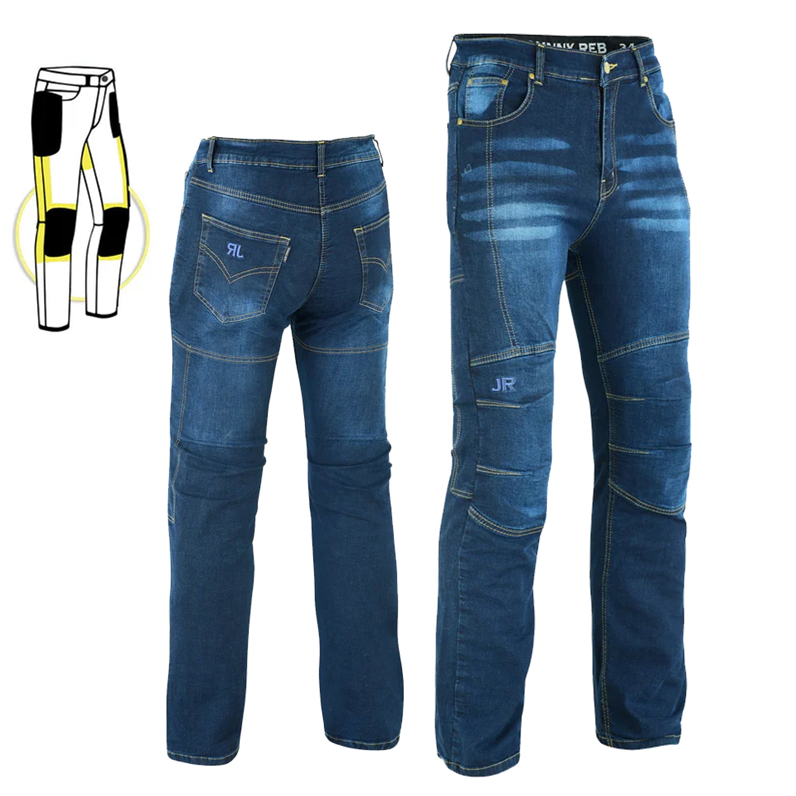 Johnny Reb Men's Biker Motorcycle Protective Jeans Blue