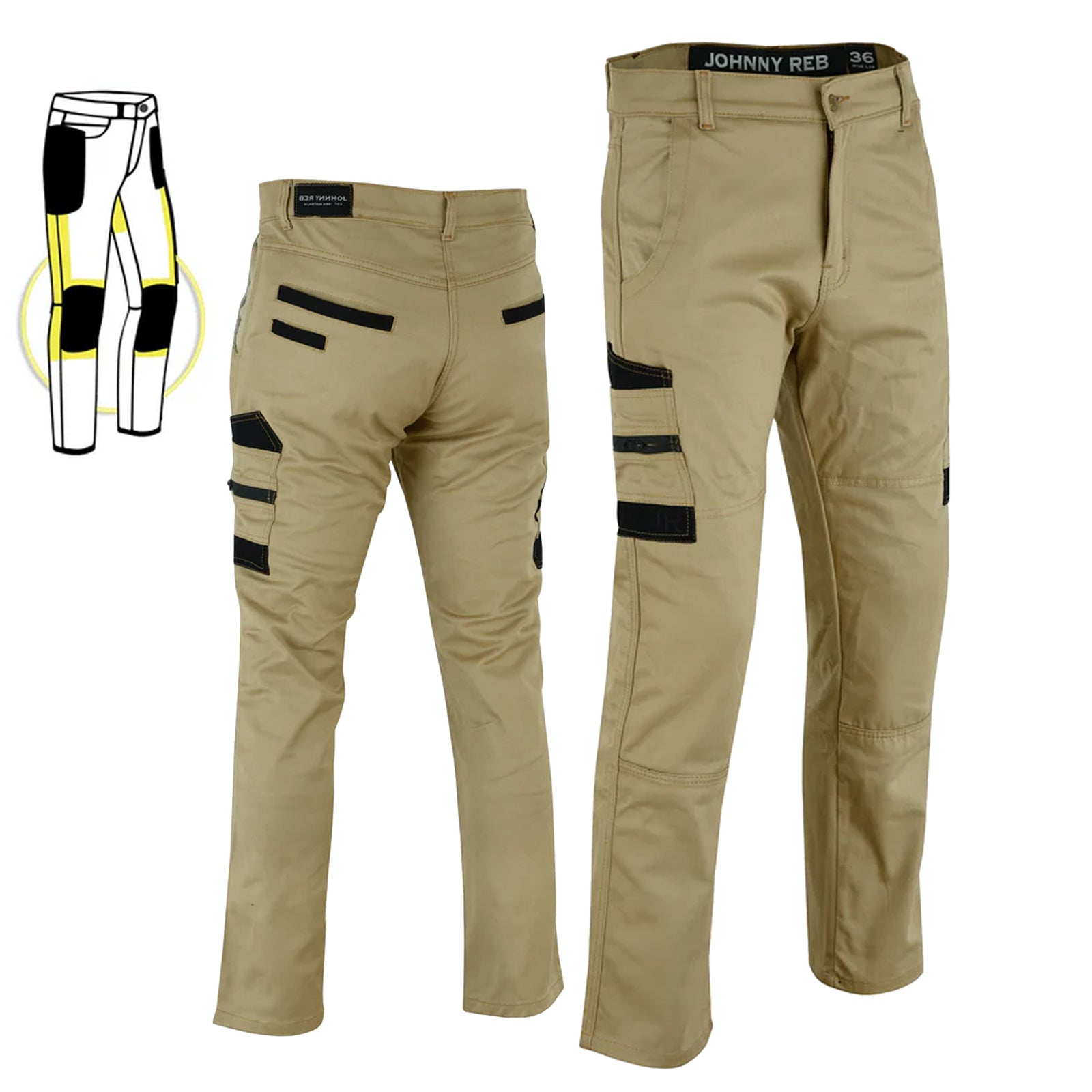 Johnny Reb Men's Motorcycle Protective Tradie Pants Taupe