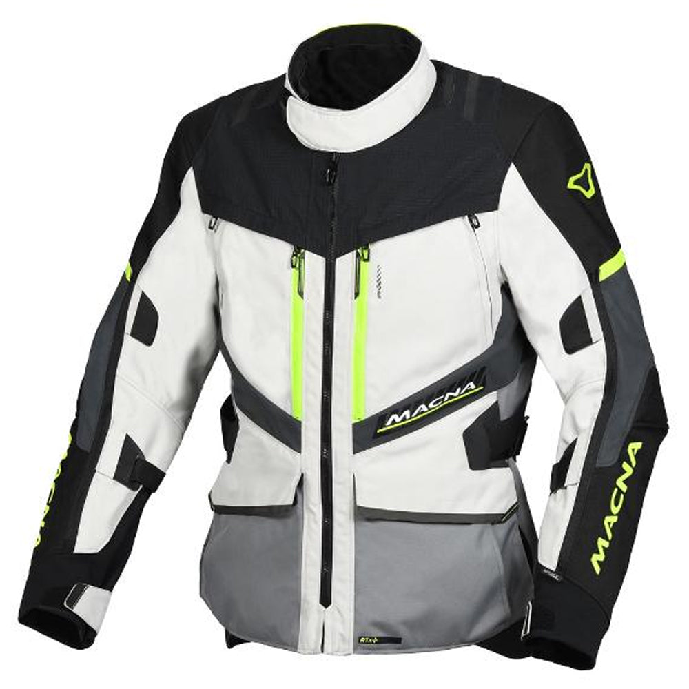 MACNA Mens Motorcycle Jacket Domane Light Grey/Fluro