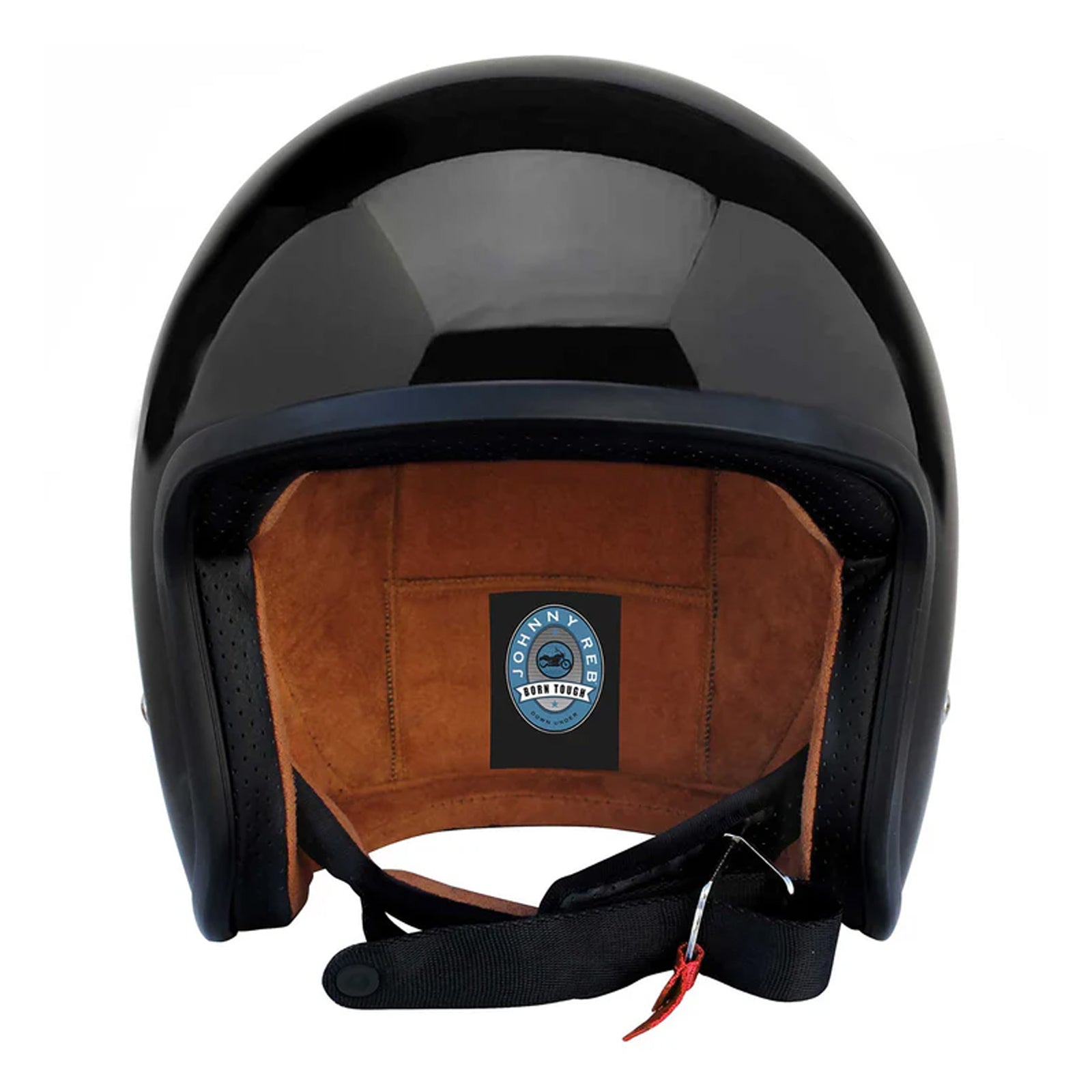 Johnny Reb Burke Open Face Helmet - Gloss Black Brown Lining