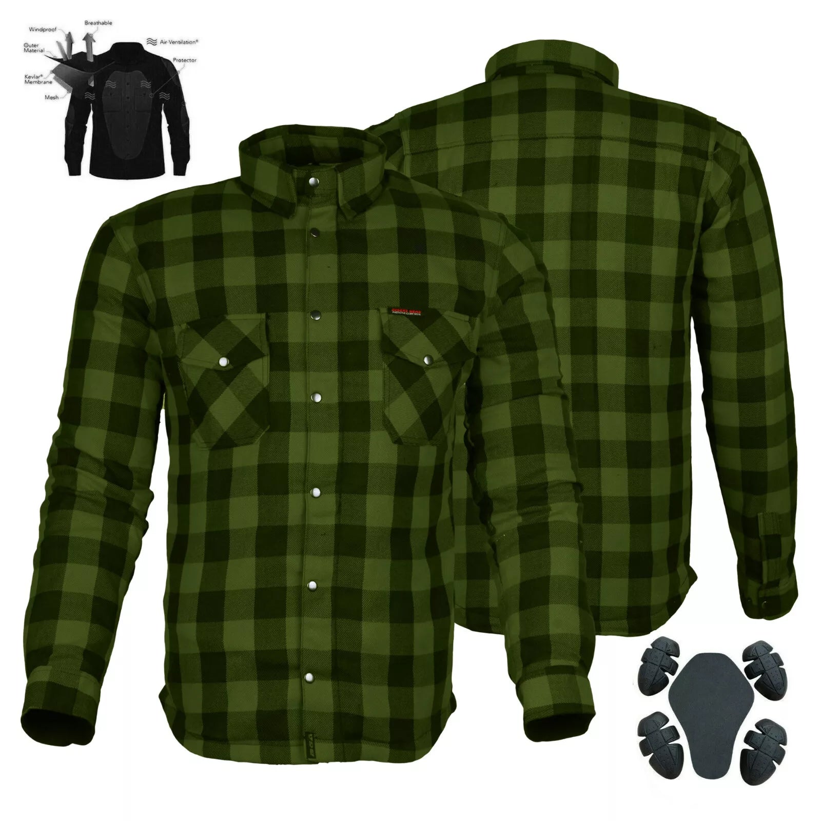 Bikers Gear Australia Boston HD Flannel Motorcycle Shirt Army Green / Black