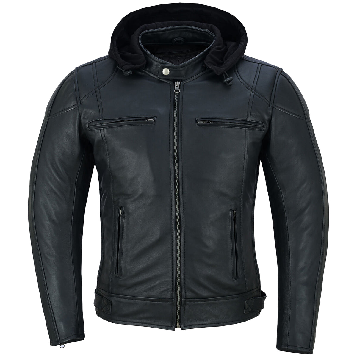Bikers Gear Australia Mens Duffy Ultra Soft Fit Hooded Leather Motorcycle Jacket