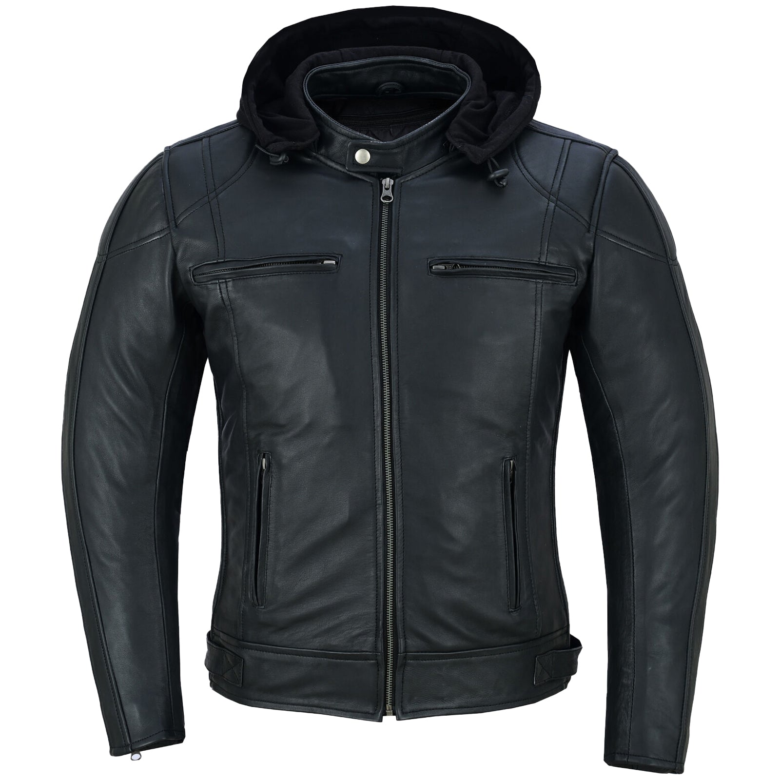 Bikers Gear Australia Mens Duffy Ultra Soft Fit Hooded Leather Motorcycle Jacket