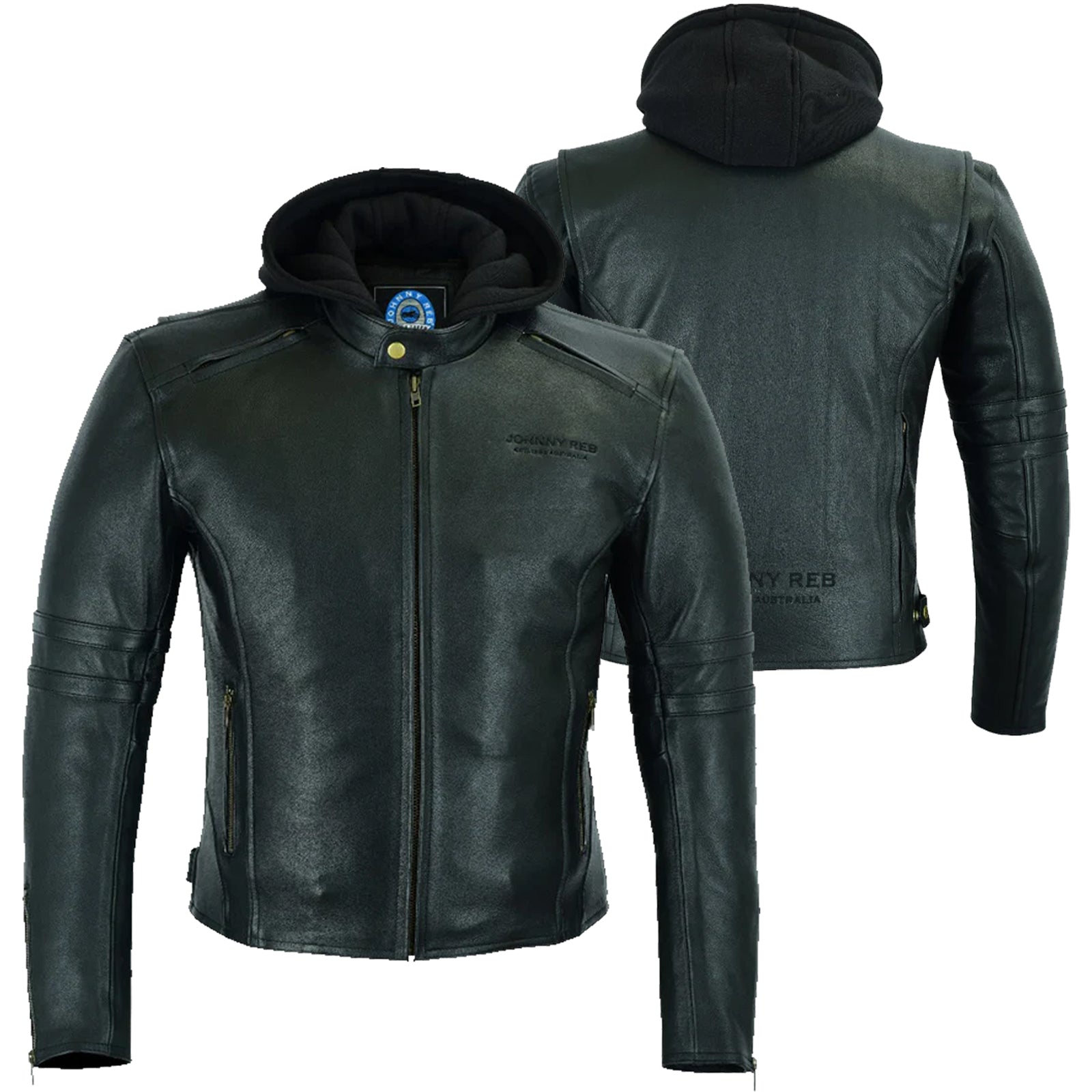 Johnny Reb Men's Hawkesbury Motorcycle Leather Jacket - Removable Hood