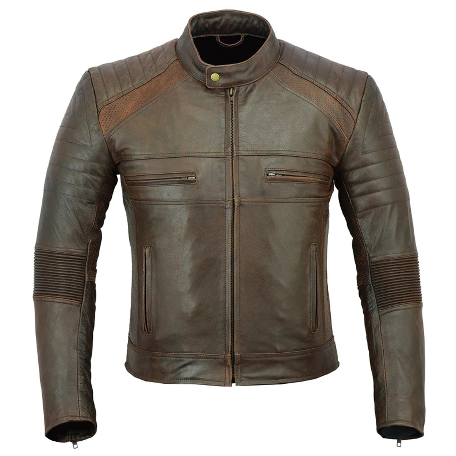 Johnny Reb Men's Botany Vintage Motorcycle Leather Jacket Brown