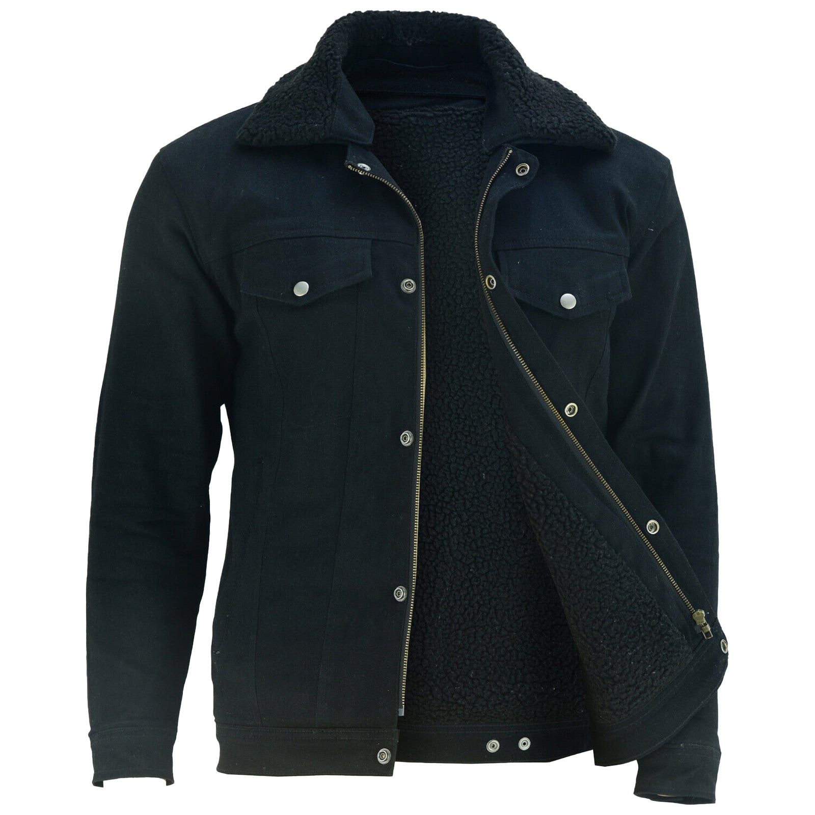 Bikers Gear Kevlar Lined Sherpa Denim Jacket Black