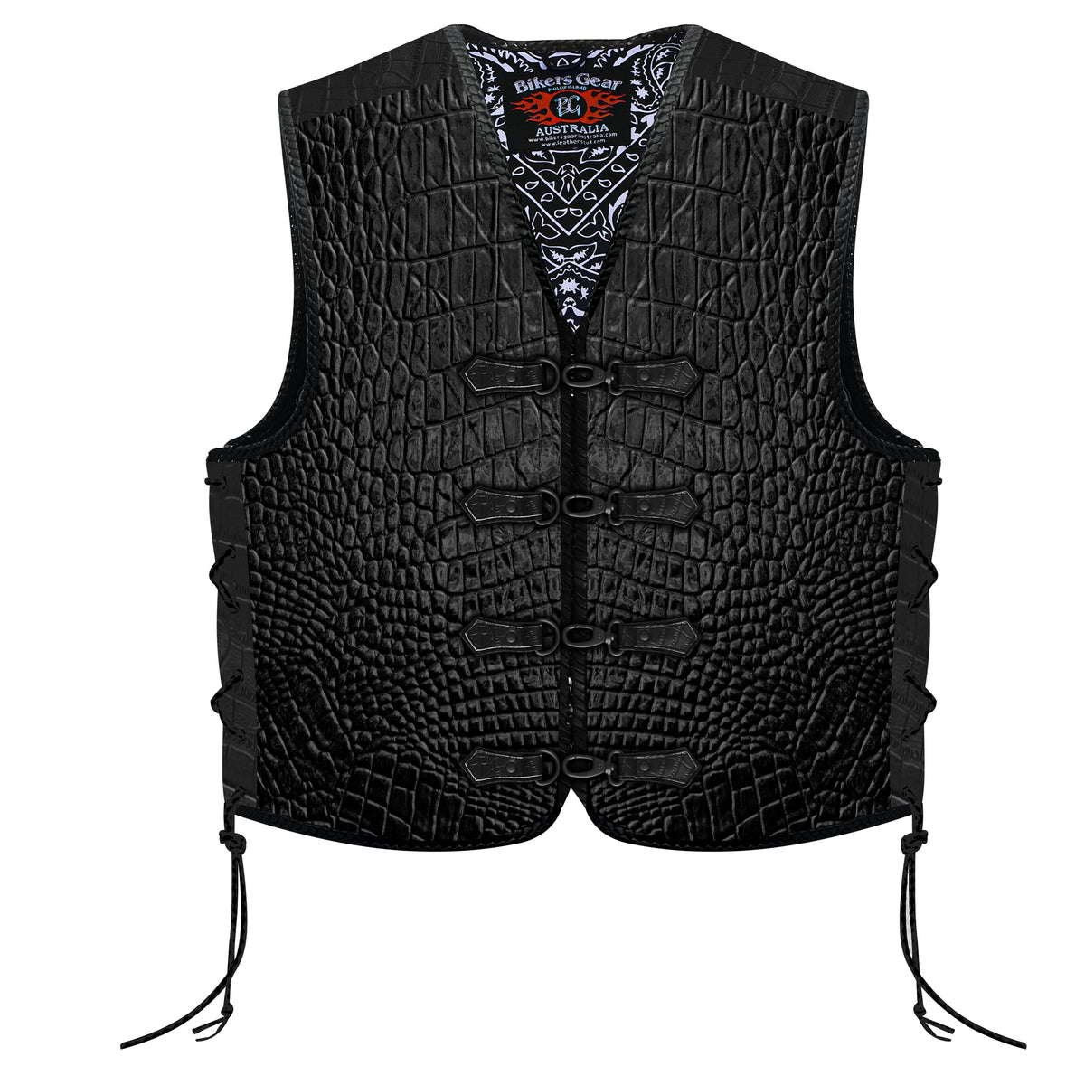 Bikers Gear Australia 3mm HD Crocodile Printed Pattern Leather Motorcycle Vest CLIPS