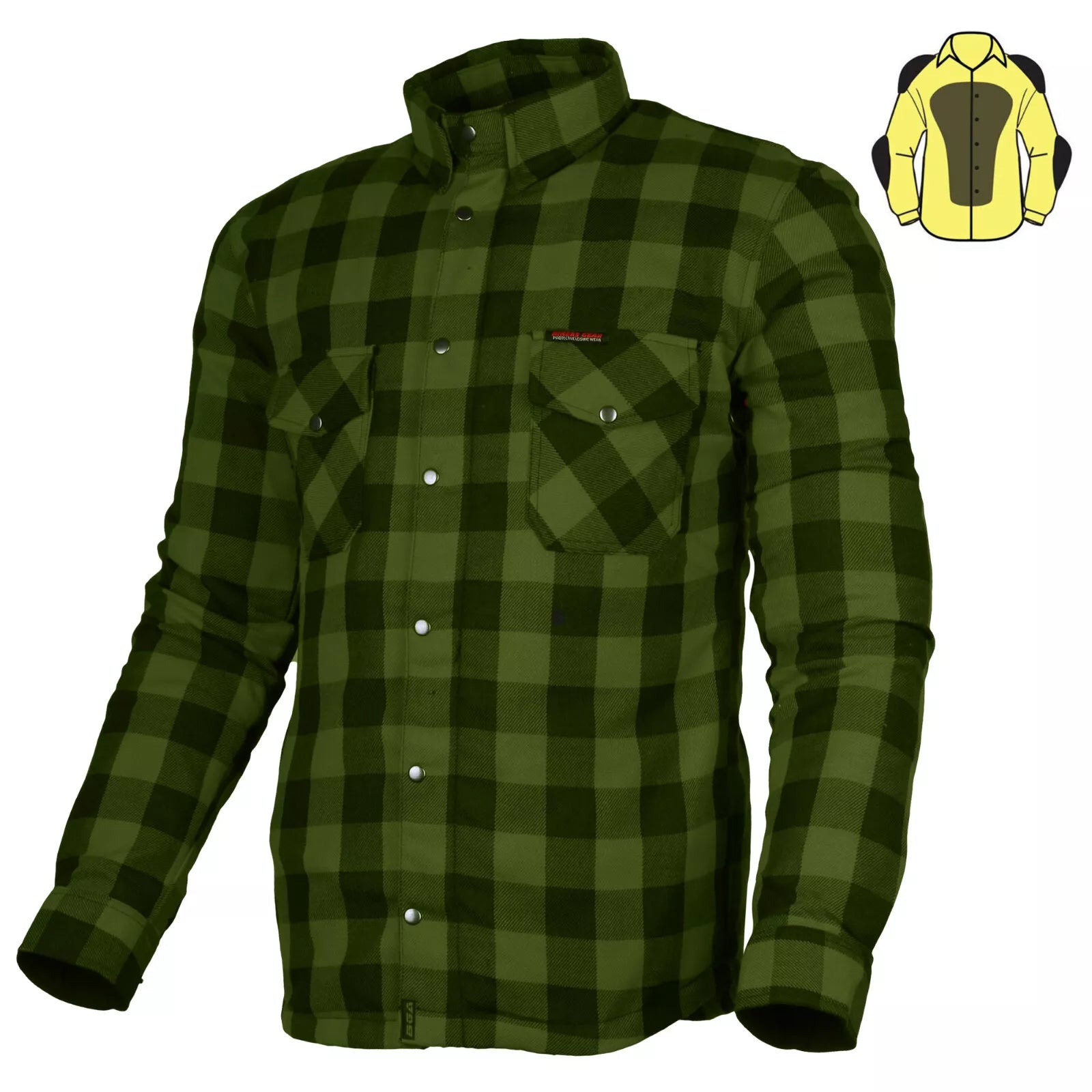 Bikers Gear Australia Boston HD Flannel Motorcycle Shirt Army Green / Black