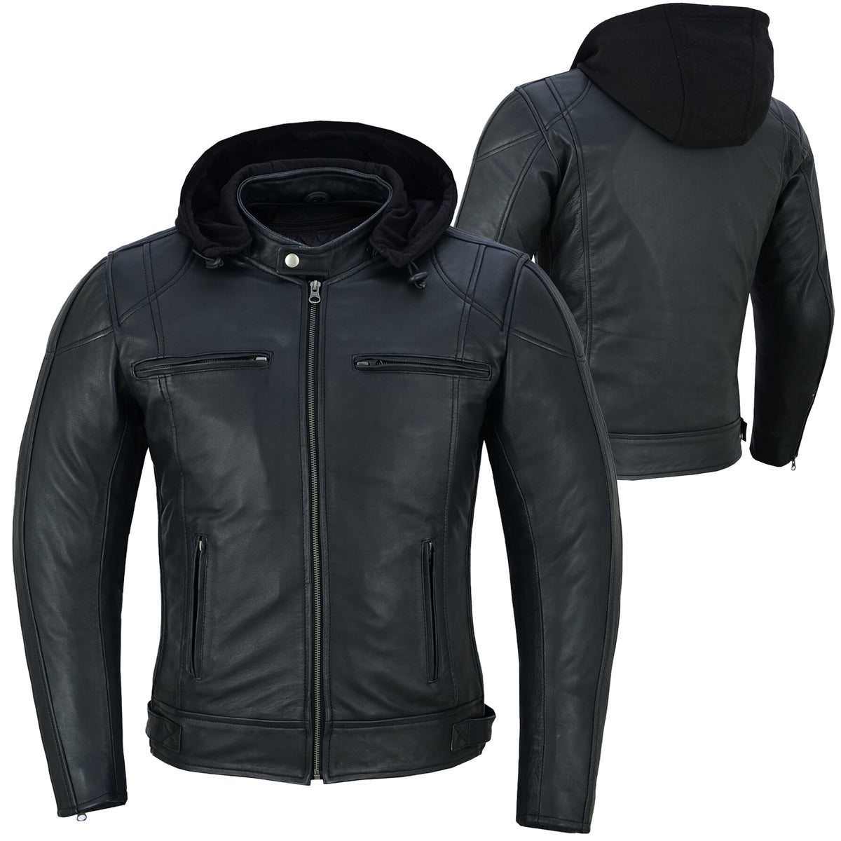 Bikers Gear Australia Mens Duffy Ultra Soft Fit Hooded Leather Motorcycle Jacket