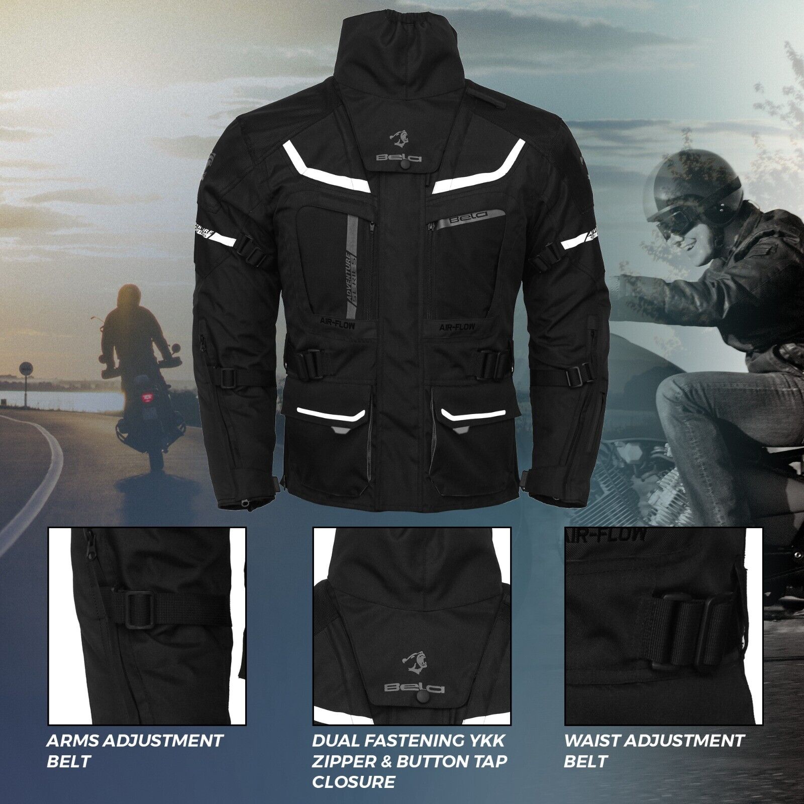 Bela Adventure Touring Motorcycle Motorbike Men Textile Racing Jacket Ce Armored