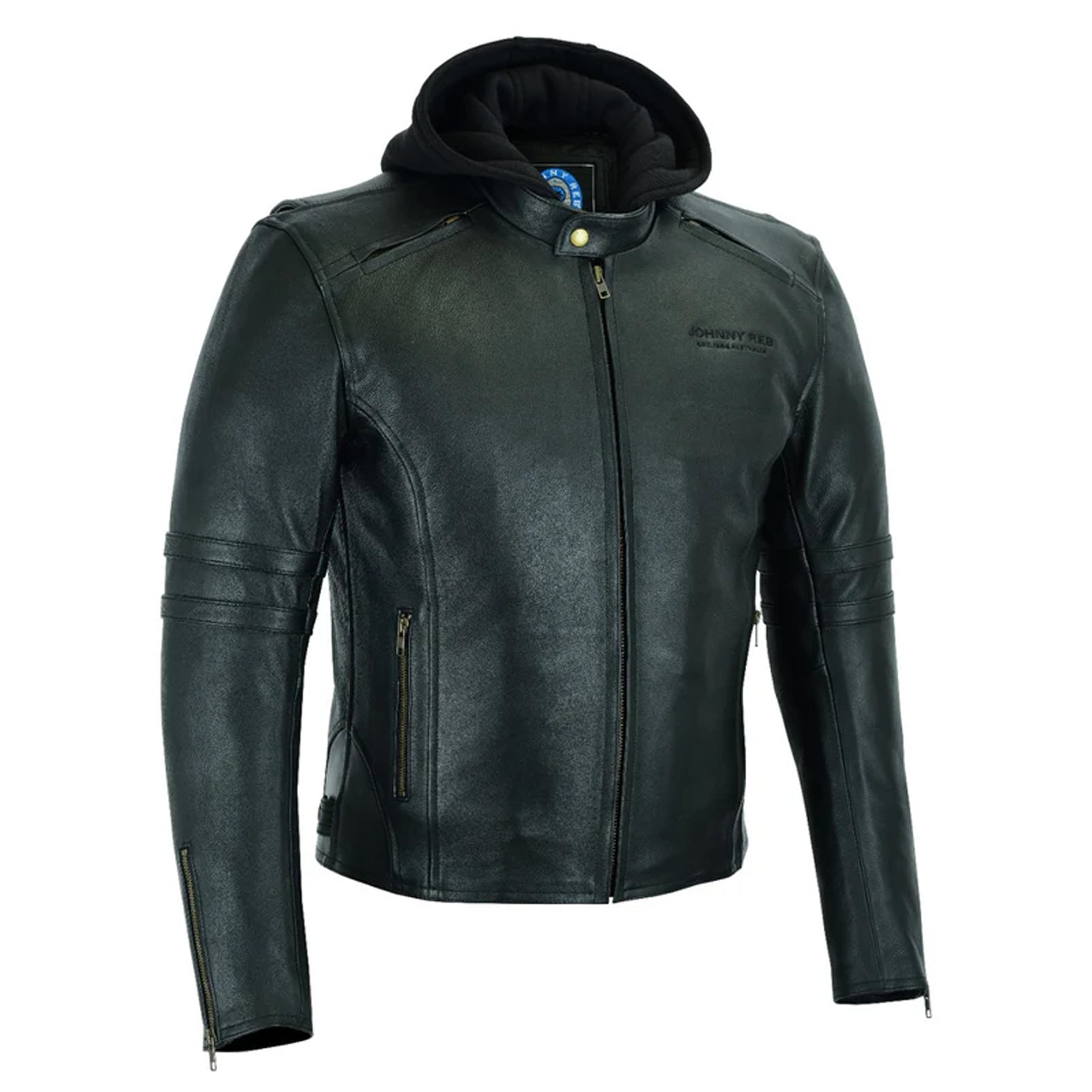 Johnny Reb Men's Hawkesbury Motorcycle Leather Jacket - Removable Hood