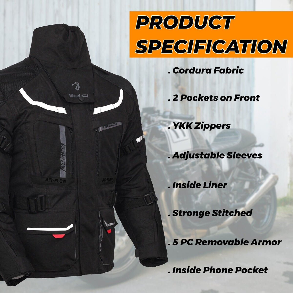 Bela Adventure Touring Motorcycle Motorbike Men Textile Racing Jacket Ce Armored