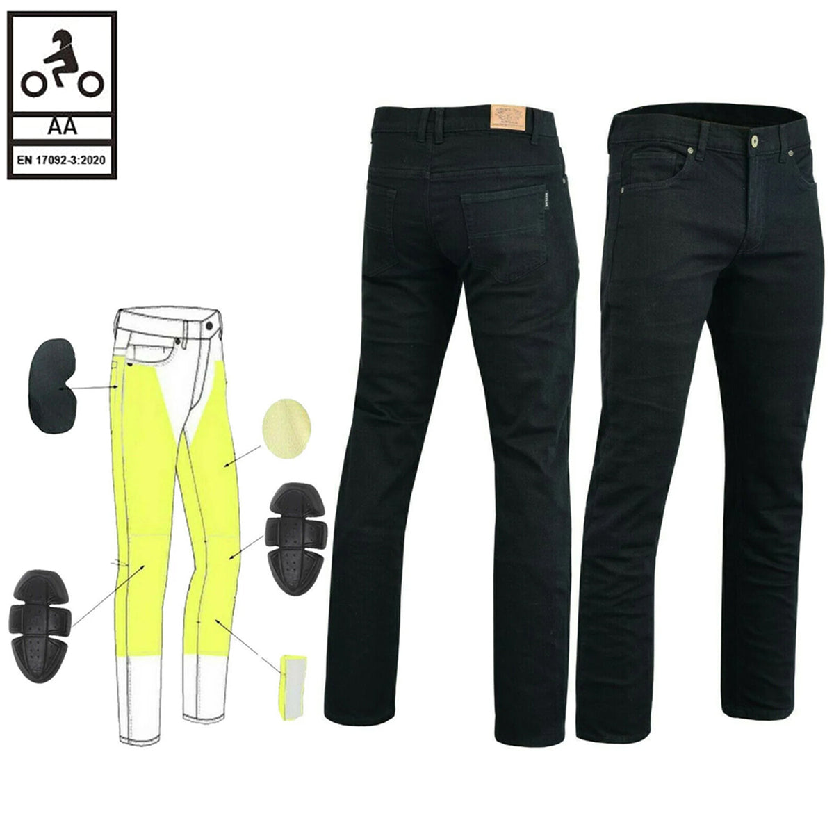 Bikers Gear Australia Mens Victor Comfort Protective Lined With Kevlar Motorcycle Stretch Jeans Black