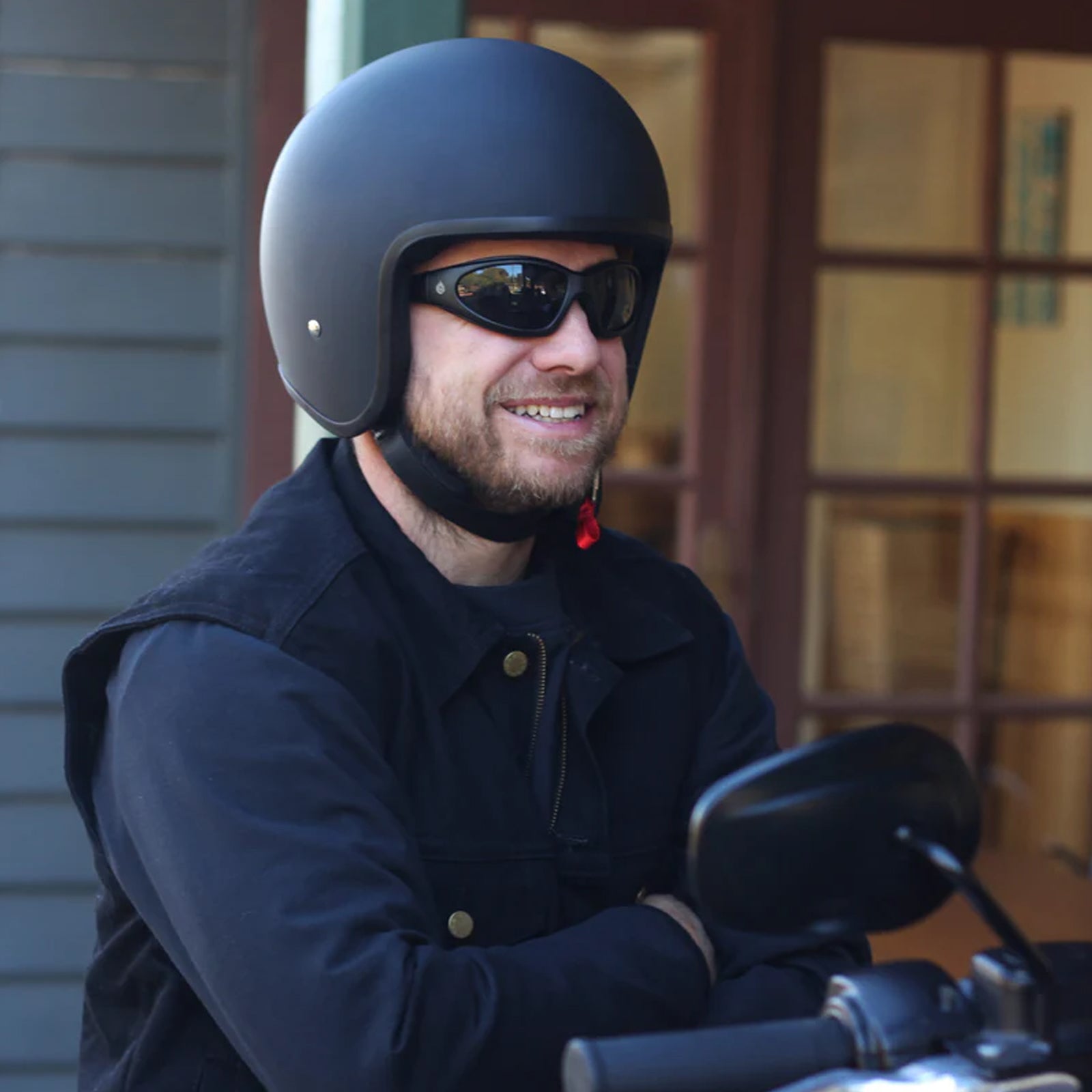 Johnny Reb Burke Open Face Motorcycle Helmet Matte Black/Black Lining