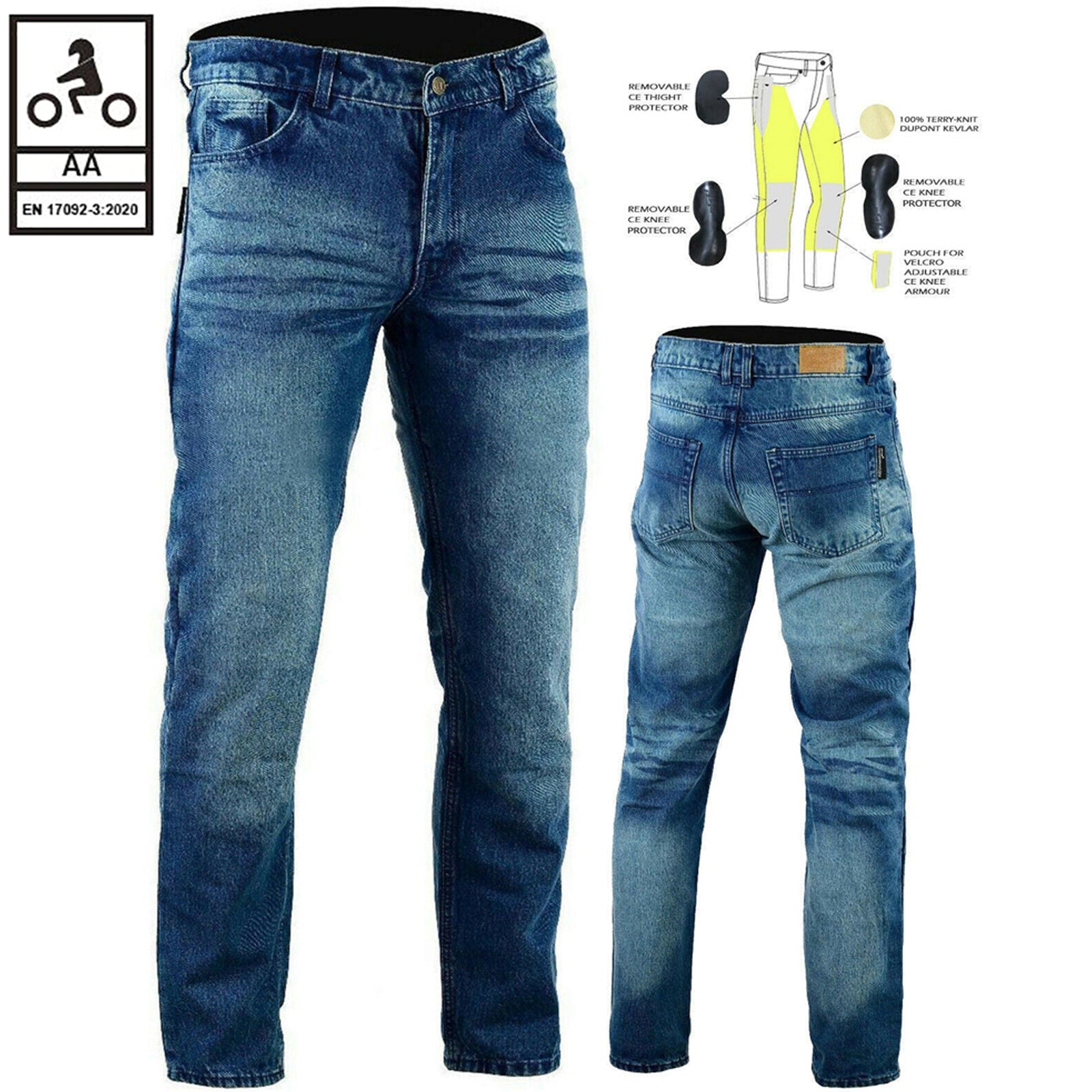 Bikers Gear Australia Mens Interstate Stone Wash Blue Protective Lined With Kevlar Motorcycle Jeans