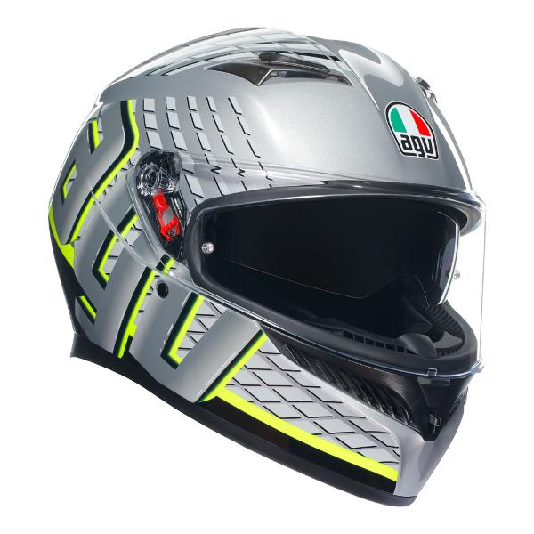 AGV Mens Motorcycle Full Face Road Helmet K3 Fortify Grey/Black/Yellow Fluro