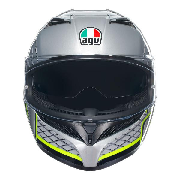 AGV Mens Motorcycle Full Face Road Helmet K3 Fortify Grey/Black/Yellow Fluro