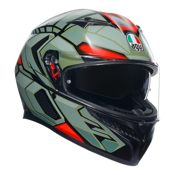 AGV Mens Motorcycle Full Face Road Helmet K3 Decept Matt Black/Green/Red