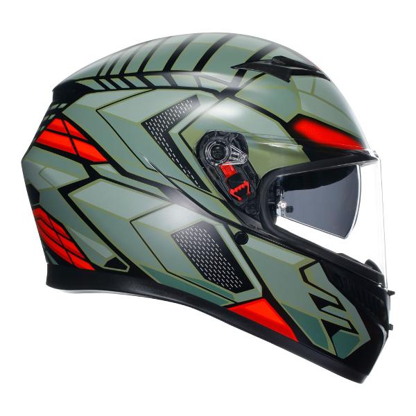 AGV Mens Motorcycle Full Face Road Helmet K3 Decept Matt Black/Green/Red