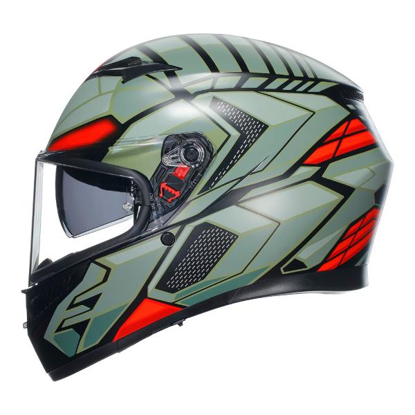 AGV Mens Motorcycle Full Face Road Helmet K3 Decept Matt Black/Green/Red