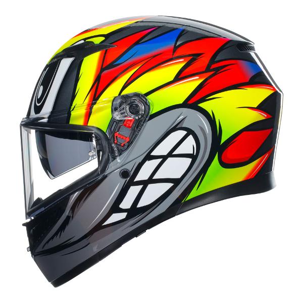 AGV Mens Motorcycle Full Face Road Helmet K3 Birdy 2.0 Grey/Yellow/Red