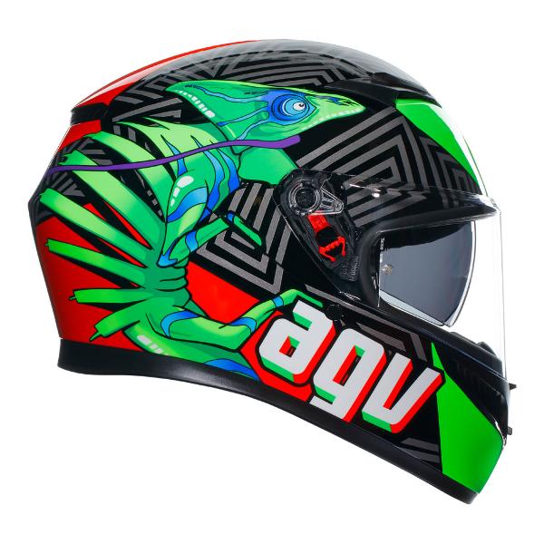 AGV Mens Motorcycle Full Face Road Helmet K3 Kamaleon Black/Red/Green