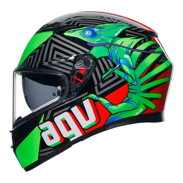 AGV Mens Motorcycle Full Face Road Helmet K3 Kamaleon Black/Red/Green