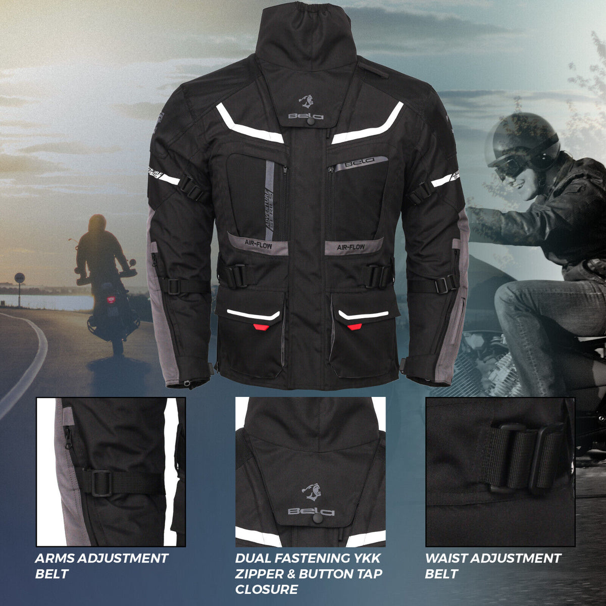 Bela Adventure Touring Motorcycle Motorbike Men Textile Racing Jacket Ce Armored