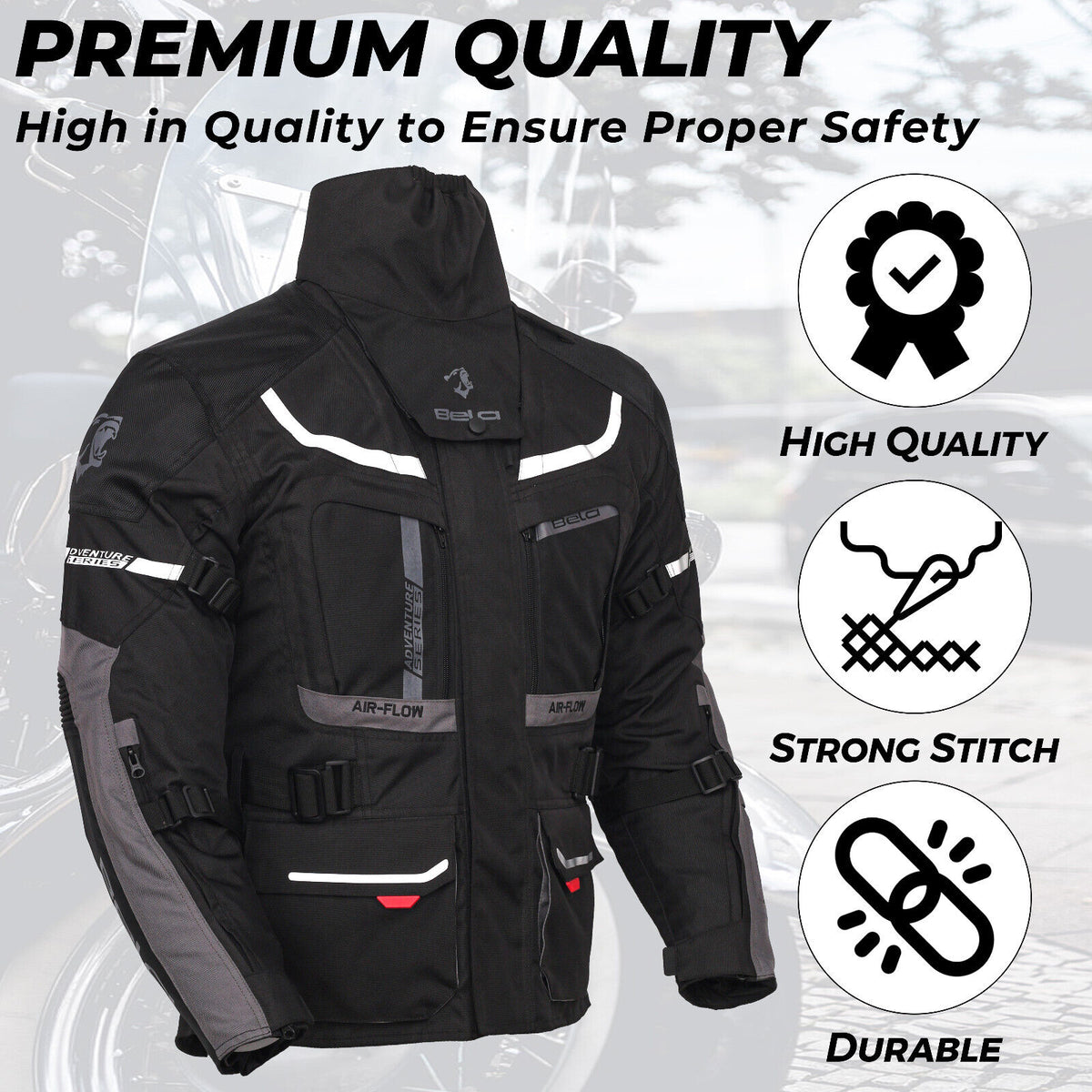 Bela Adventure Touring Motorcycle Motorbike Men Textile Racing Jacket Ce Armored