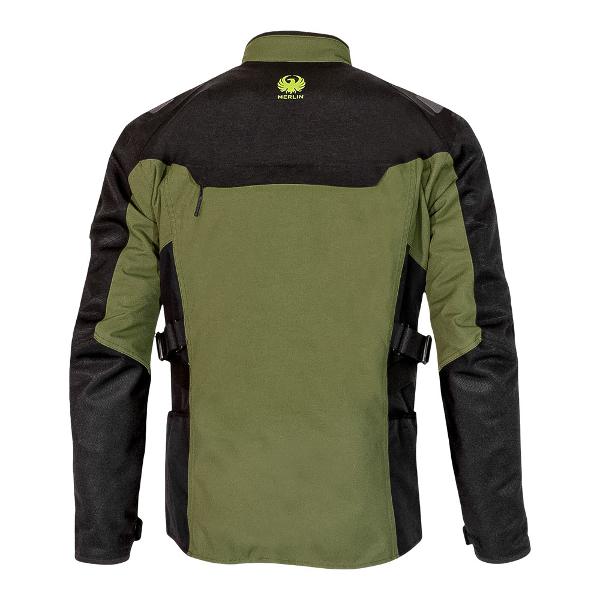 MERLIN Mens Motorcycle Textile Jacket Navar Laminated D3O Black/Dark Green