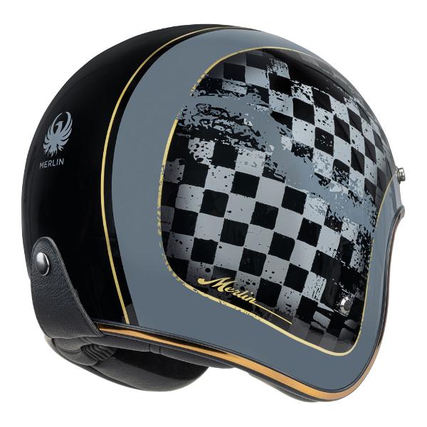 MERLIN Motorcycle Open Face Helmet Blackbird Racer Black