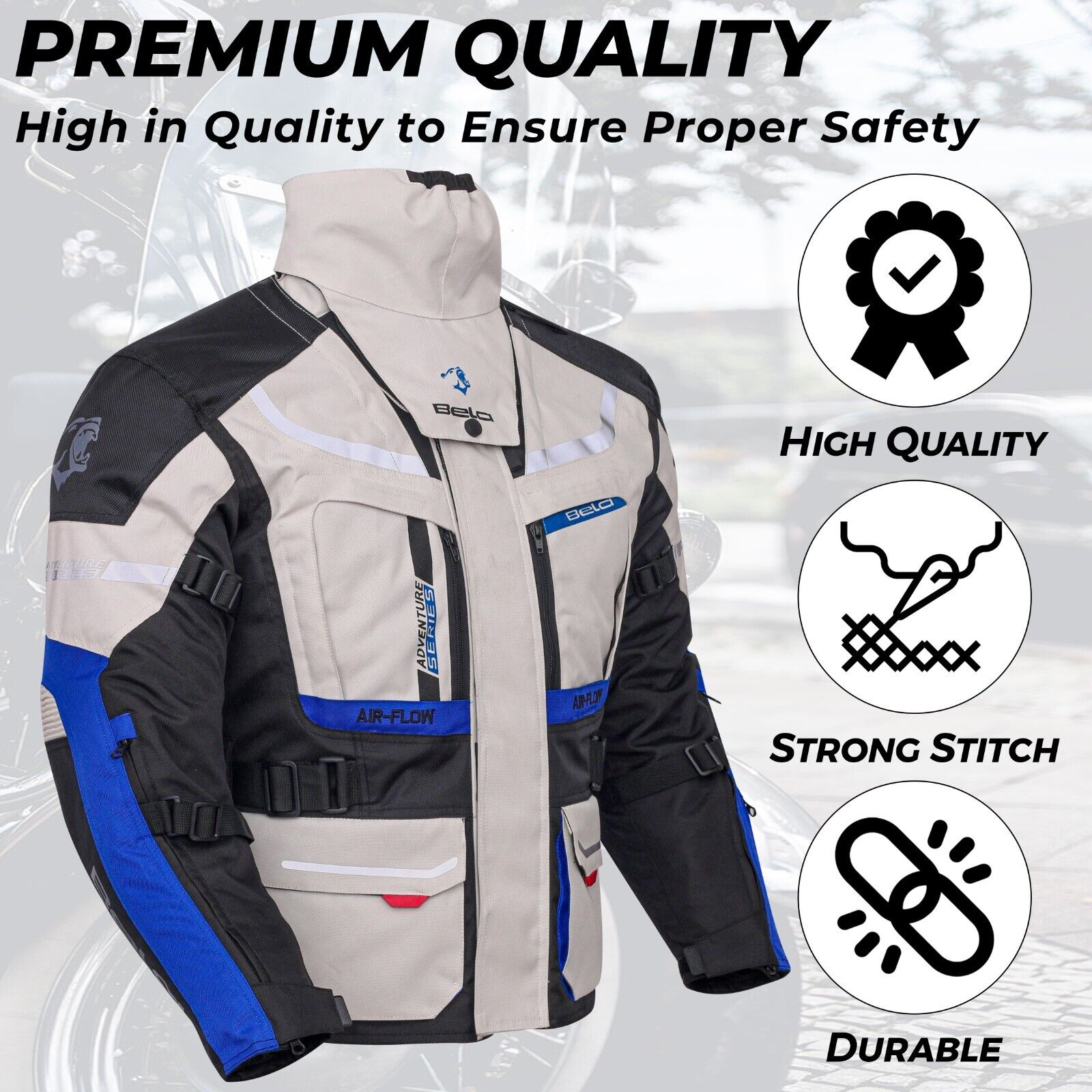 Bela Adventure Touring Motorcycle Motorbike Men Textile Racing Jacket Ce Armored