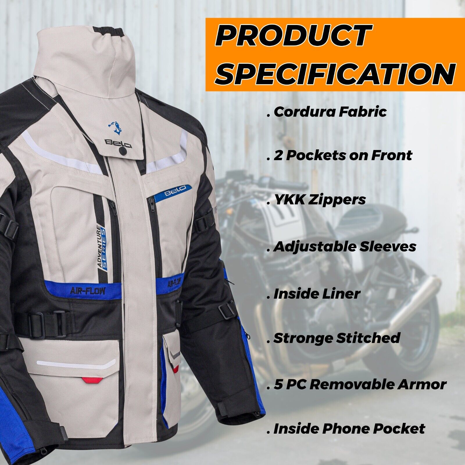 Bela Adventure Touring Motorcycle Motorbike Men Textile Racing Jacket Ce Armored