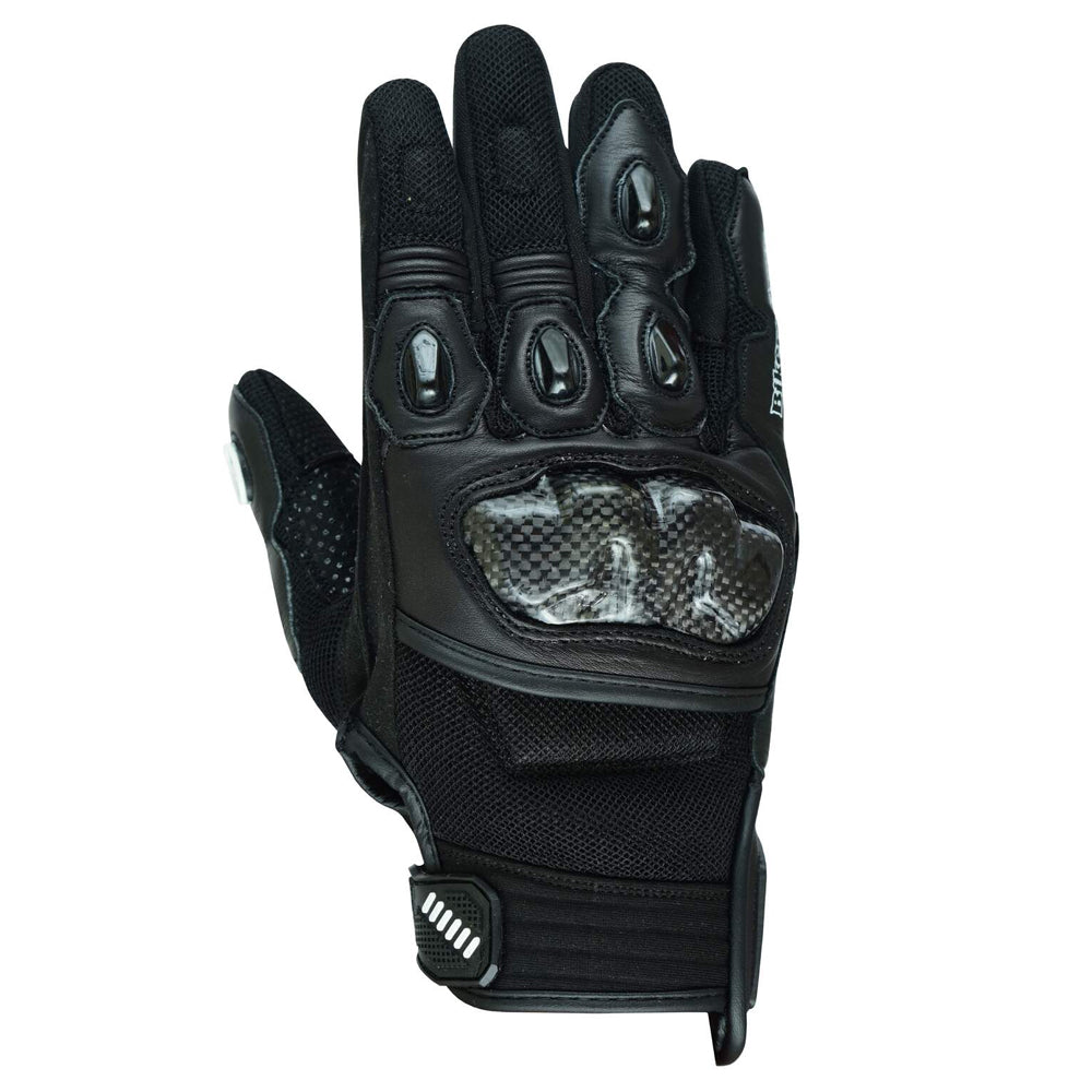 Bikers Gear Australia Nelson Motorcycle LATHER Gloves WITH KEVLAR LINED Black