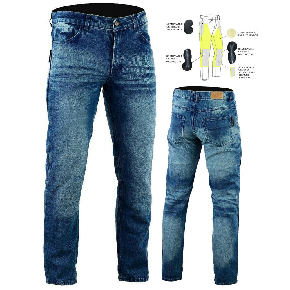 Bikers Gear Australia Mens Interstate Stone Wash Blue Protective Motorcycle Jeans