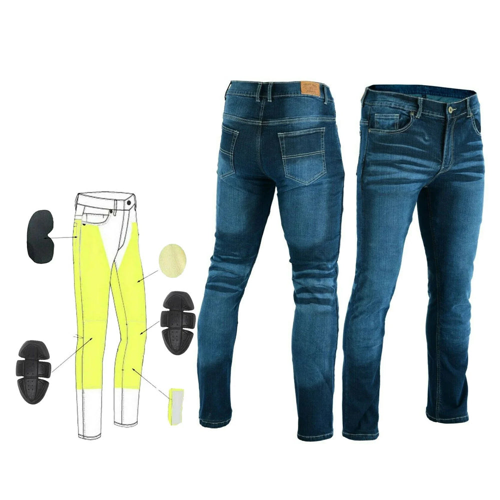 Bikers Gear Australia Mens Highway Stretch Denim Protective Lined With Kevlar Motorcycle Jeans Blue
