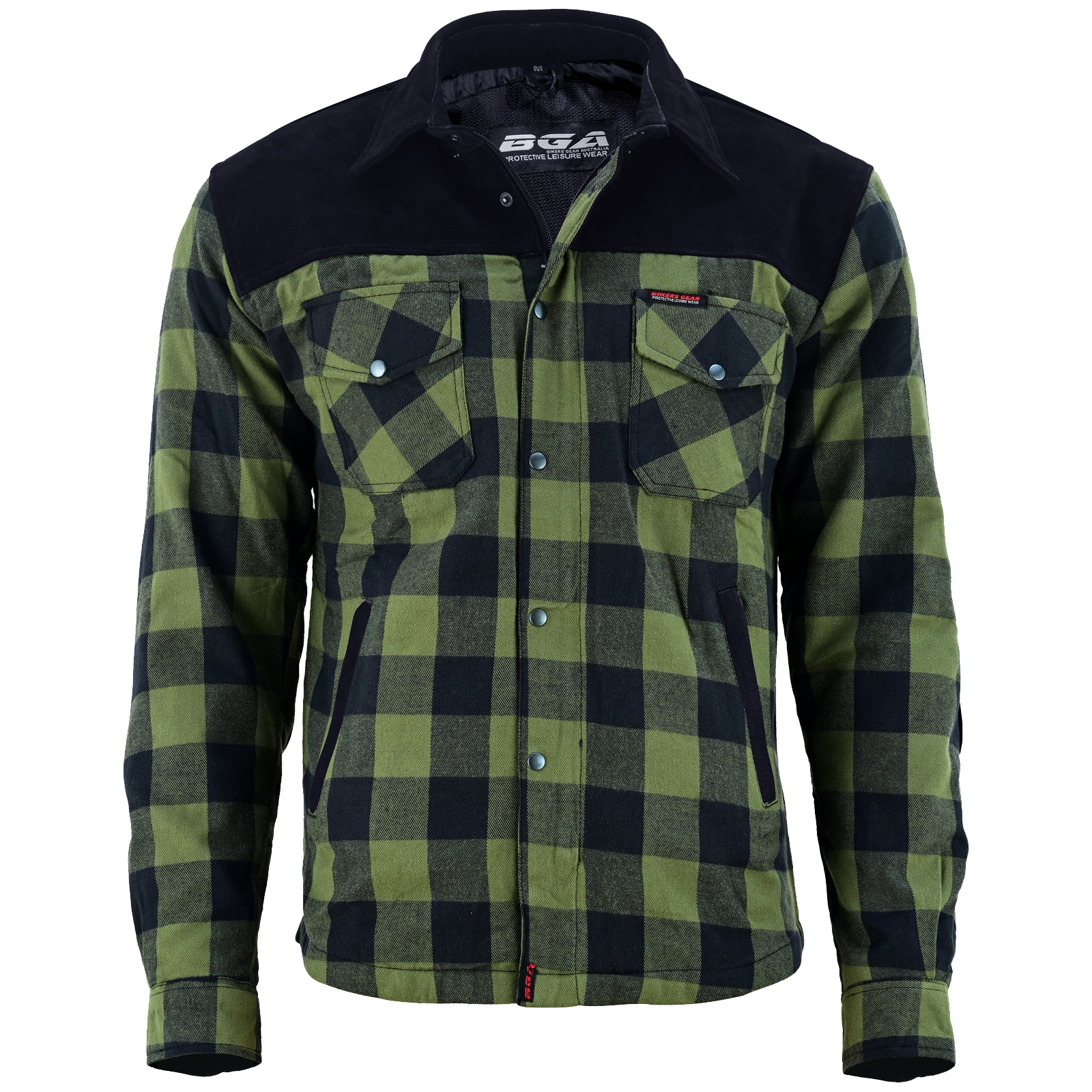 Bikers Gear Australia CE Rifster Kevlar Lined Flannel Motorcycle Shirt Leather outside Pockets