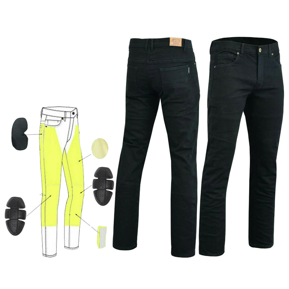 Bikers Gear Australia Mens Victor Comfort Protective Lined With Kevlar Motorcycle Stretch Jeans Black