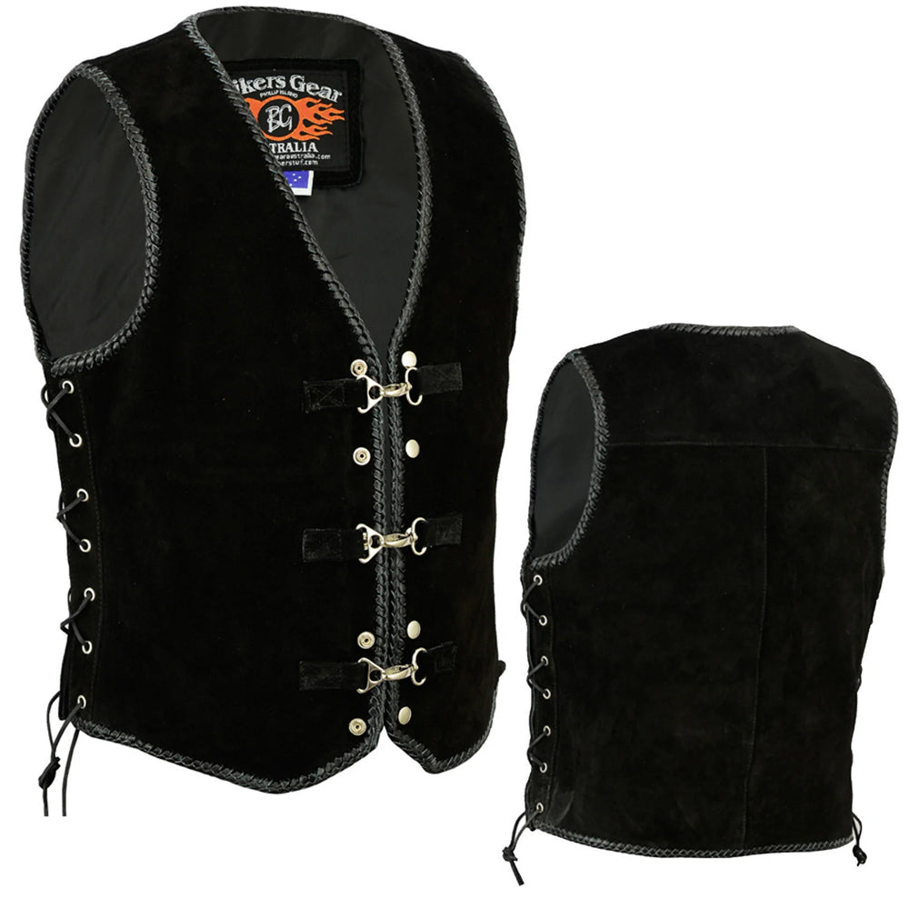 Bikers Gear Australia Aero Motorcycle Suede Leather Vest Black Braide