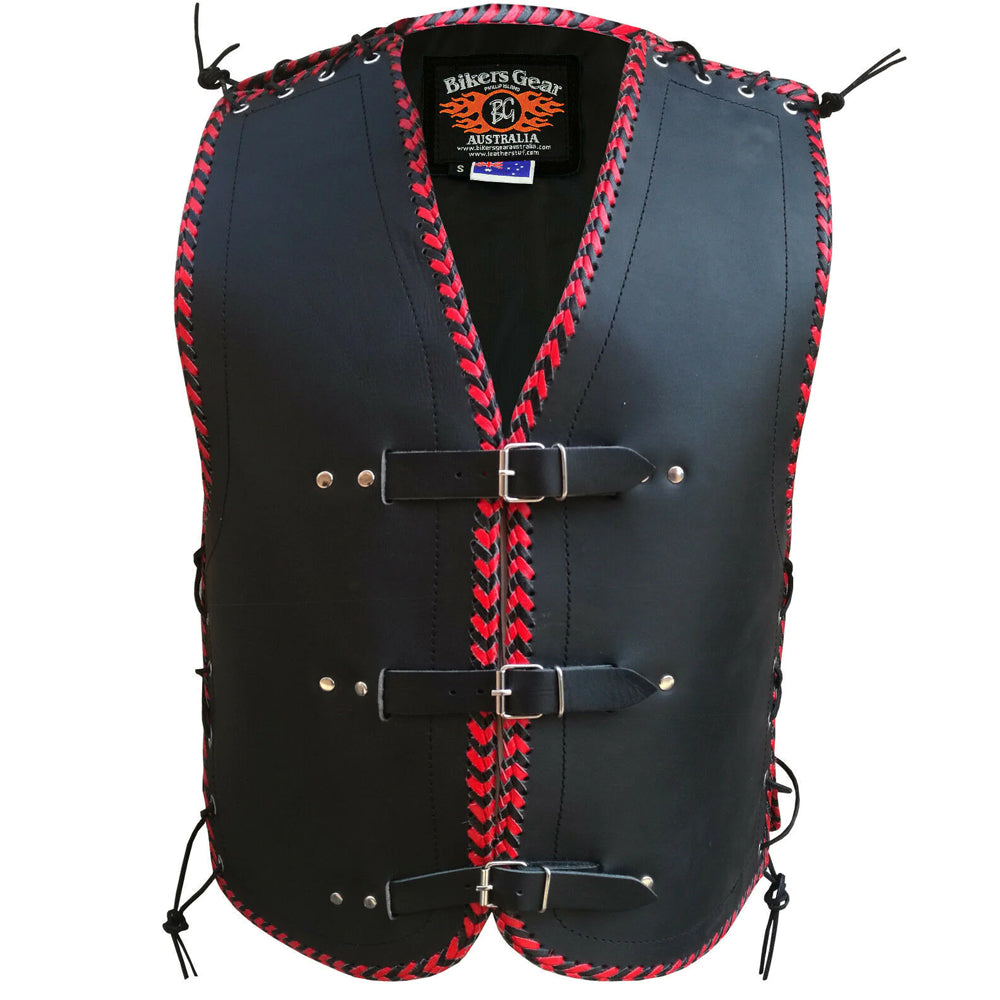 Bikers Gear Australia Vigor 3-4mm Leather Motorcycle Vest NZ Red