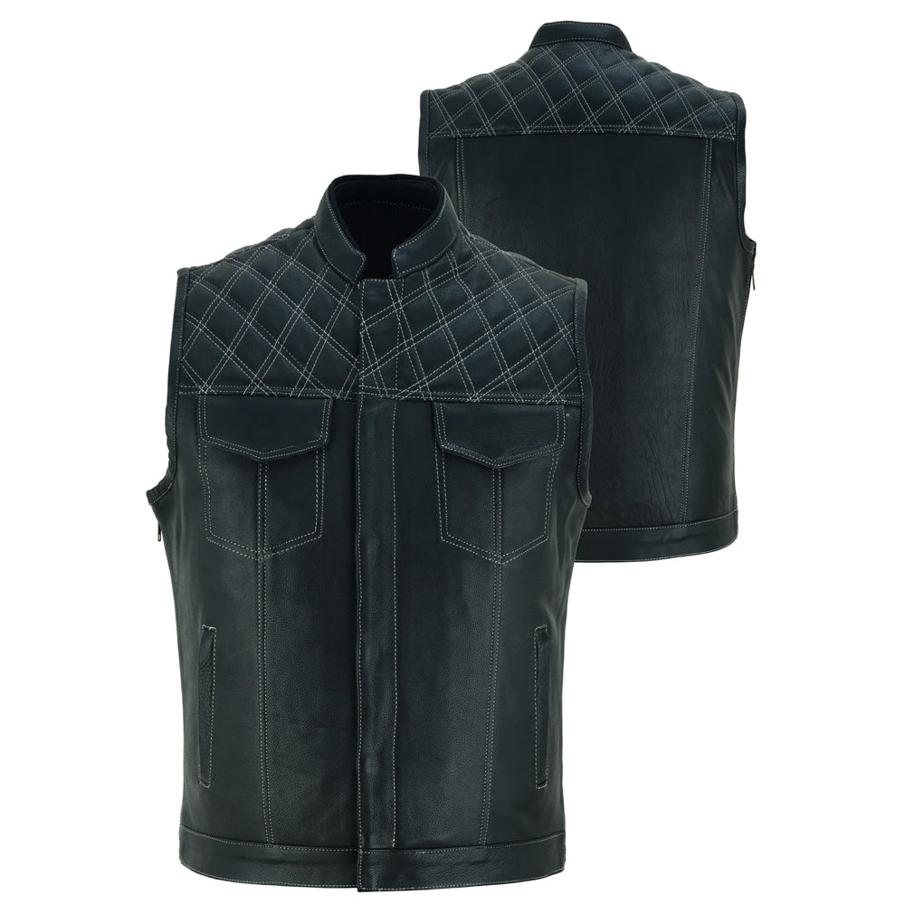 Bikers Gear Australia Sons of Anarchy Cross Hatch Leather Motorcycle Vest Black