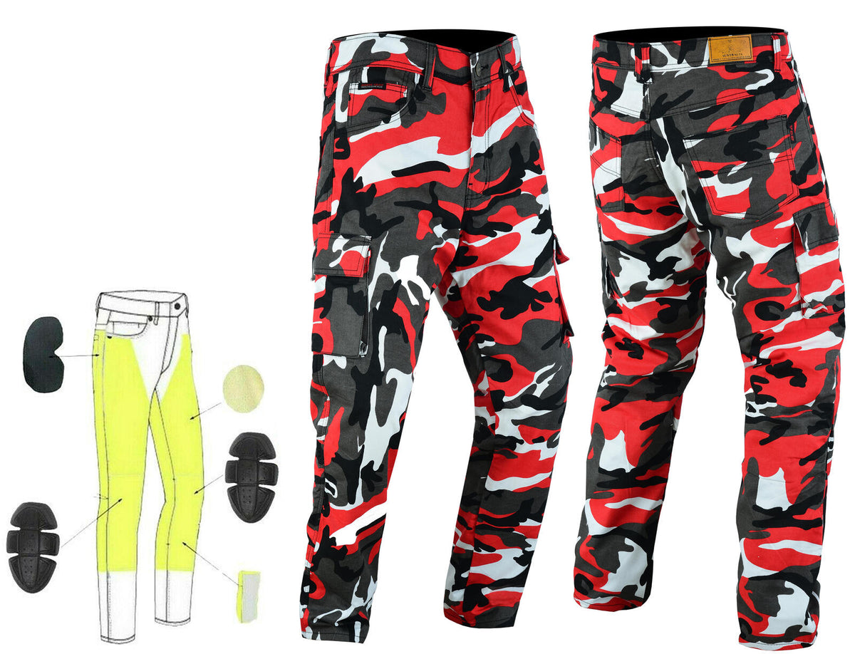 Bikers Gear Australia Robin Men Motorcycle Cargo KEVLAR Pants Camo Red/Black